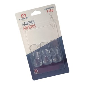 GANCHO ADESIVO RETANGULAR TRANSPARENTE 3PC