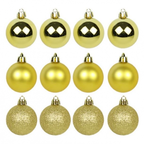 BOLA NATAL MISTA OURO -MED- 5CM-12 PEÇAS NO TUBO