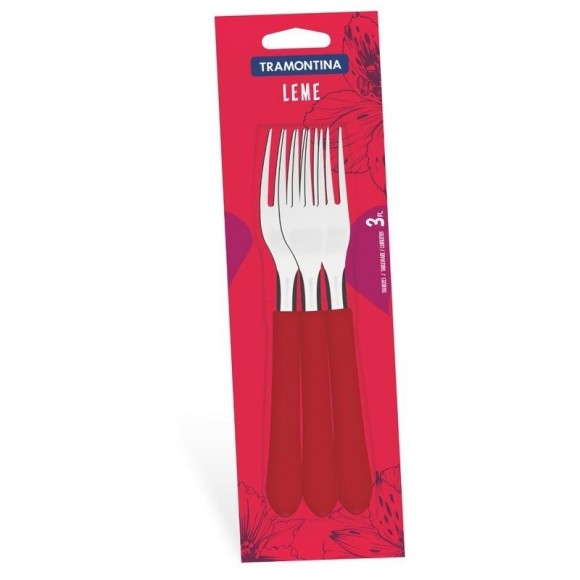 GARFO DE INOX LINHA LEME CABO VERMELHO COM 3 UNIDADES