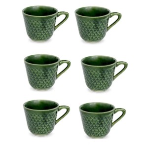 JOGO XÍCARA CAFÉ PORCEL C/6 PÇ VERDE RELEVO