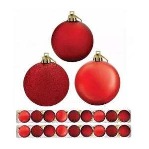 BOLA NATAL MISTA VERM -PEQ- 4CM-15 PEÇAS NO TUBO