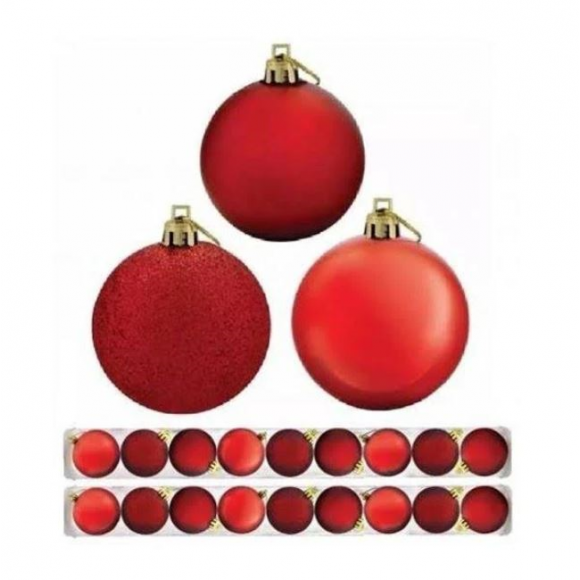 BOLA NATAL MISTA VERM -PEQ- 4CM-15 PEÇAS NO TUBO