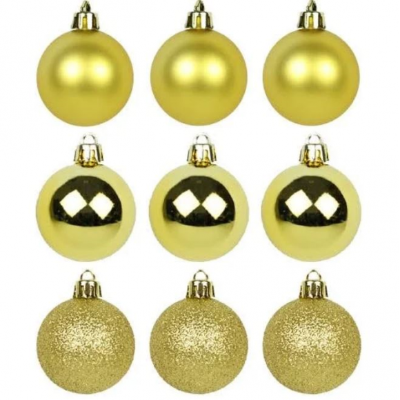 BOLA NATAL MISTA OURO -GRD- 6CM-9 PEÇAS NO TUBO