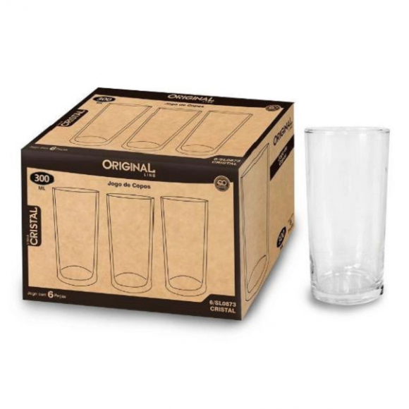 JOGO COPOS VIDRO 300ML ALTO C/6PC