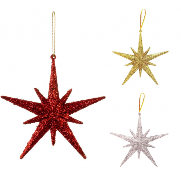 ENFEITE ESTRELA C/ GLITTER 11,5CM