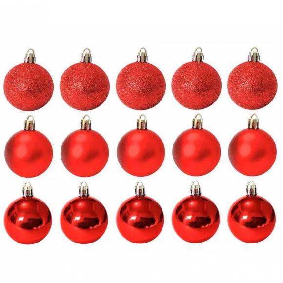 BOLA NATAL MISTA VERM -MINI- 3CM-15 PEÇAS NO TUBO