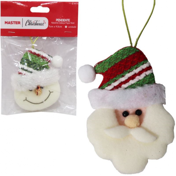 ENFEITE NATAL CABEÇA PAPAI NOEL/BONECO DE NEVE 9,5CM