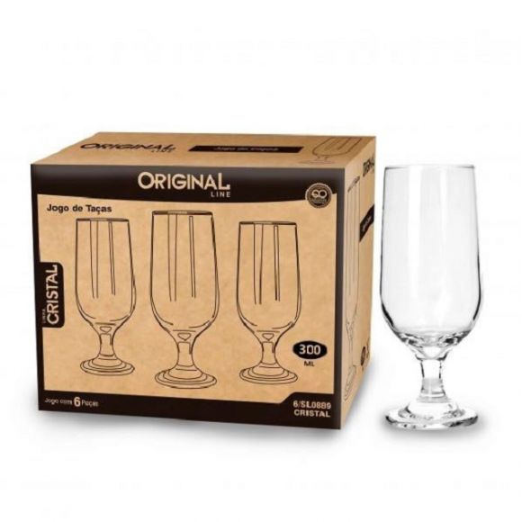 JOGO TAÇAS VIDRO 300ML CRISTAL C/6PC